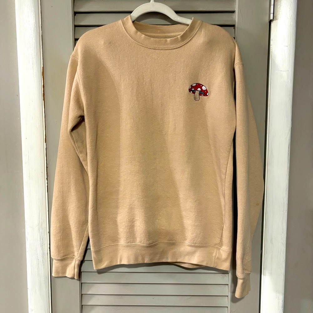 Eighty eight tan mushroom embroidered crew sweatshirt